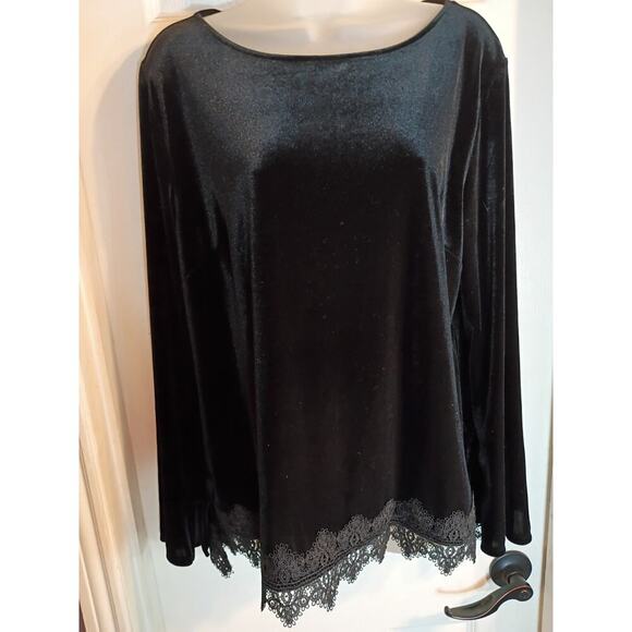 The Limited Tops - The Limited Collection Black Velvet Top Lace Hem Sz XL Holiday Festive...